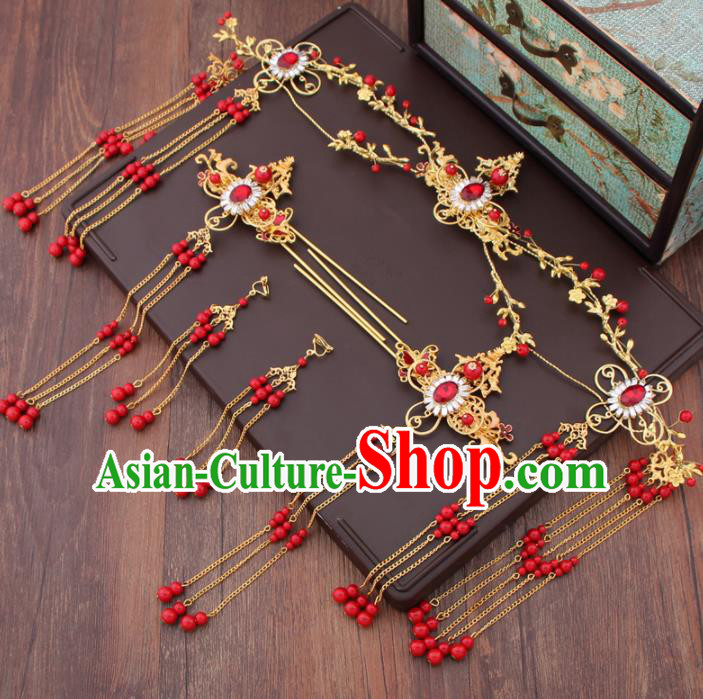 Chinese Ancient Bride Hair Accessories XiuHe Suit Crystal Phoenix Coronet Hanfu Handmade Hairpins for Women
