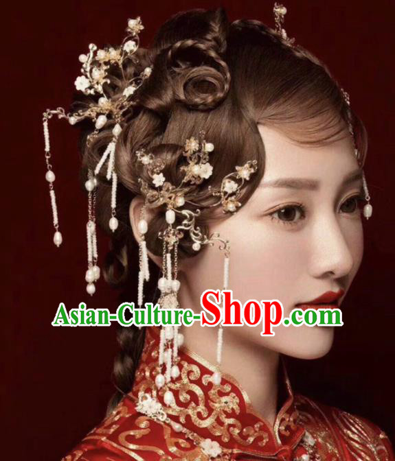 Chinese Ancient Bride Hair Accessories XiuHe Suit Hanfu Handmade Hairpins Complete Set for Women