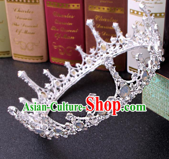 Top Grade Bride Hair Accessories Wedding Baroque Queen White Royal Crown for Women