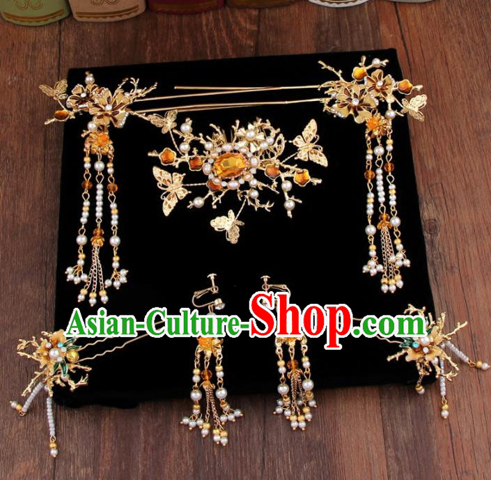 Chinese Handmade Ancient Hair Accessories Bride XiuHe Suit Hair Combs Hanfu Hairpins for Women