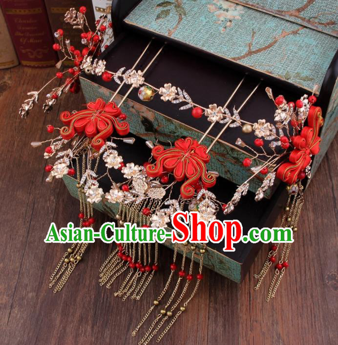 Chinese Handmade Ancient Hanfu Hair Accessories Bride XiuHe Suit Hair Clasp Hairpins for Women