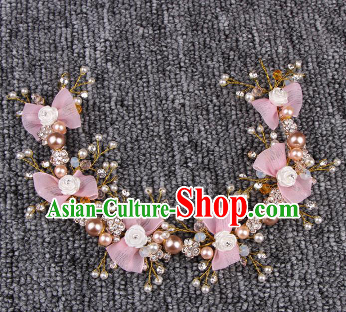 Top Grade Bride Hair Accessories Wedding Pink Bowknot Hair Clasp for Women