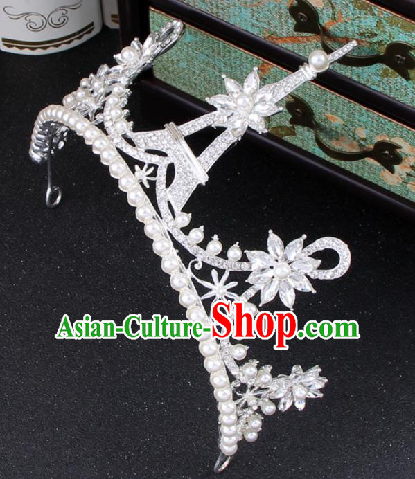 Top Grade Bride Hair Accessories Wedding Pearls Royal Crown for Women