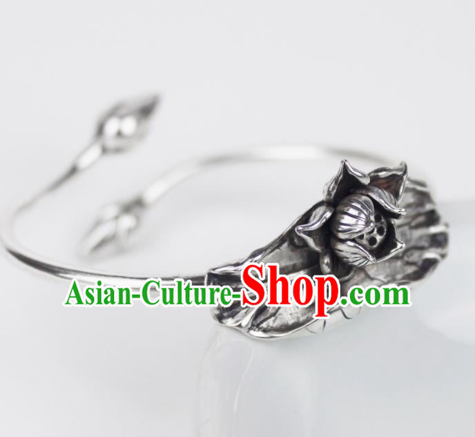 Top Grade Chinese Handmade Jewelry Accessories Hanfu Sliver Lotus Bracelet for Women