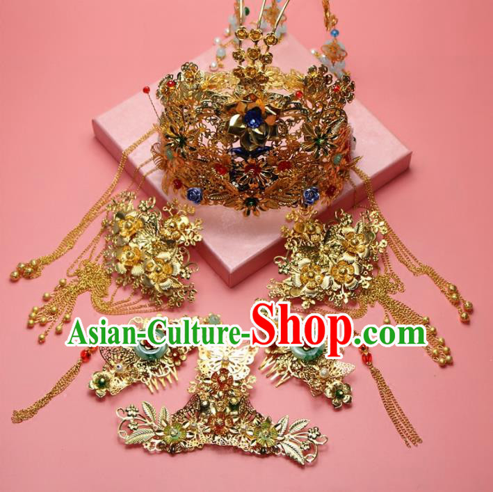 Chinese Ancient XiuHe Suit Handmade Phoenix Coronet Hairpins Hair Accessories Complete Set for Women