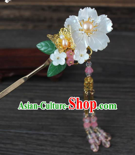 Chinese Ancient Handmade Palace Hanfu Hairpins Hair Accessories Shell Flower Hair Clip for Women