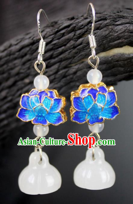 Top Grade Chinese Jewelry Accessories Wedding Hanfu Blueing Lotus Earrings for Women