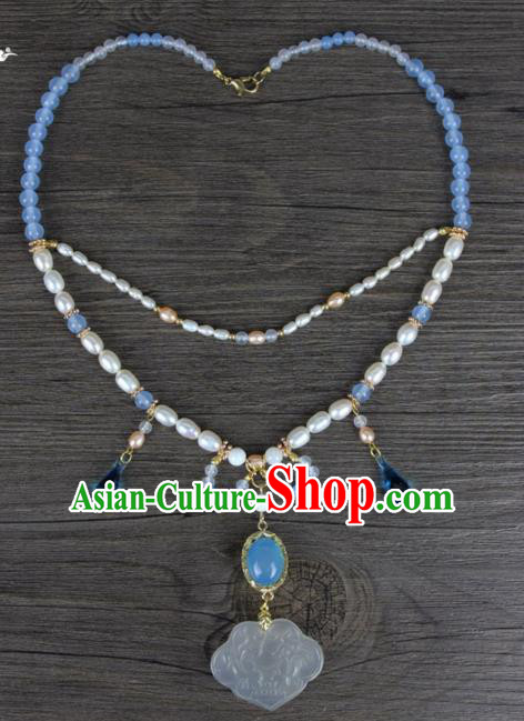 Top Grade Chinese Handmade Jewelry Accessories Hanfu Chalcedony Necklace for Women