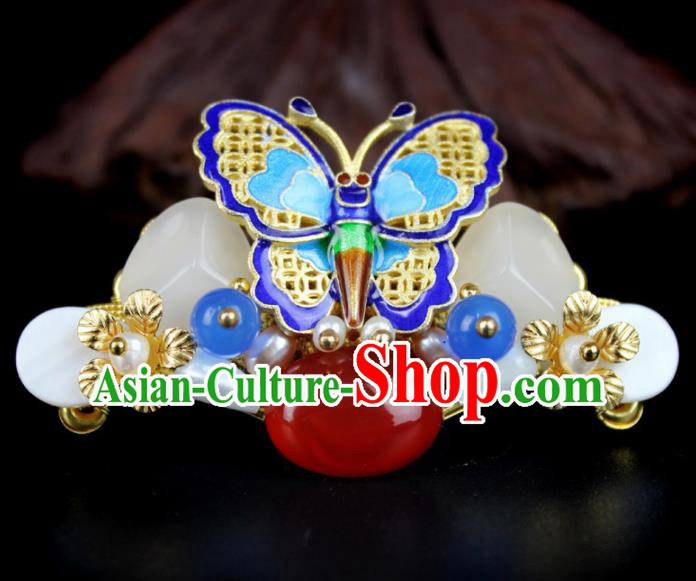 Chinese Ancient Handmade Hanfu Blueing Butterfly Hair Claw Hairpins Hair Accessories for Women