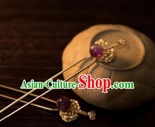 Chinese Ancient Handmade Hanfu Amethyst Hairpins Hair Accessories for Women