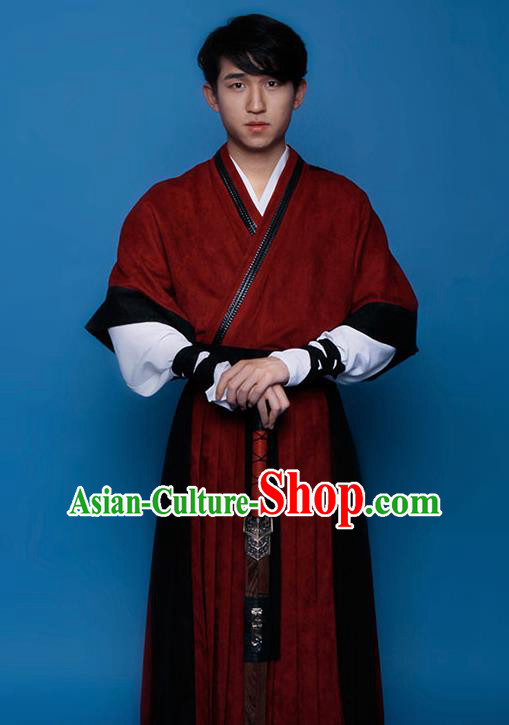 Top Grade Chinese Ancient Costumes Han Dynasty Swordsman Hanfu Clothing for Men