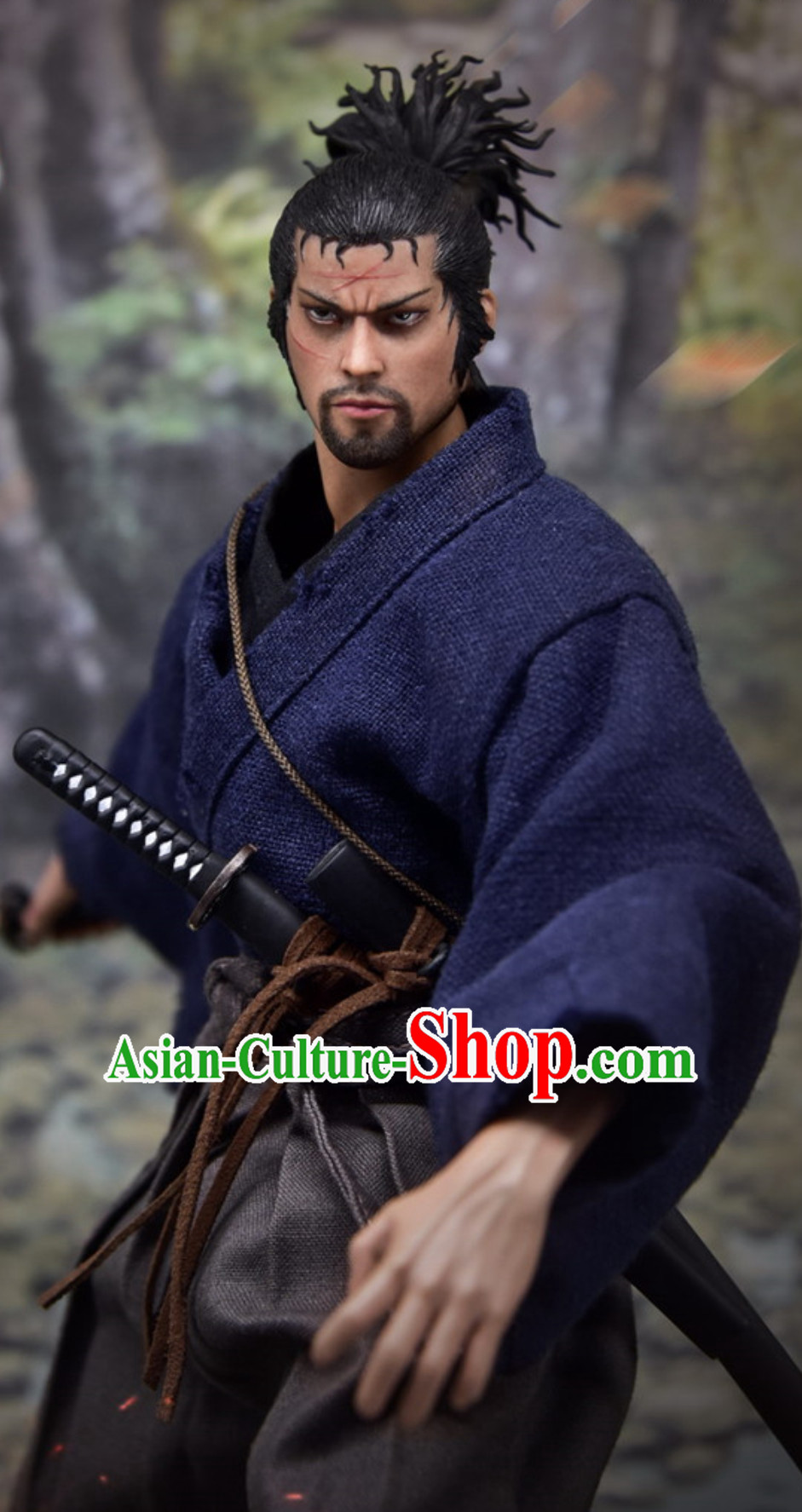 Ancient Japanese Warrior Costumes Samurai Costume Mitamoto Musashi Replica Kimono Dresses Clothing Complete Set