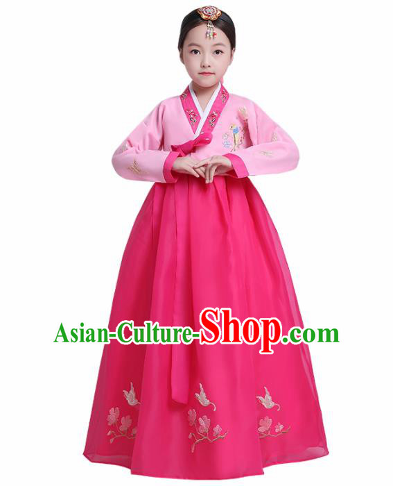 Asian Korean Traditional Costumes Korean Hanbok Pink Blouse and Rosy Skirt for Kids