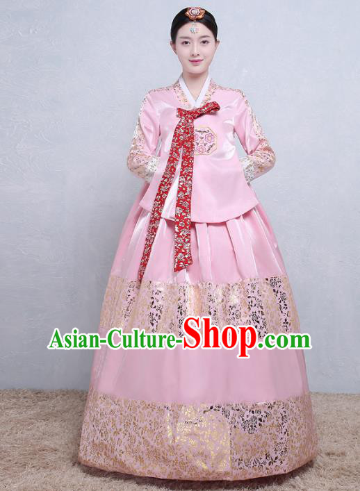 Asian Korean Traditional Costumes Korean Palace Hanbok Embroidered Pink Blouse and Skirt for Women