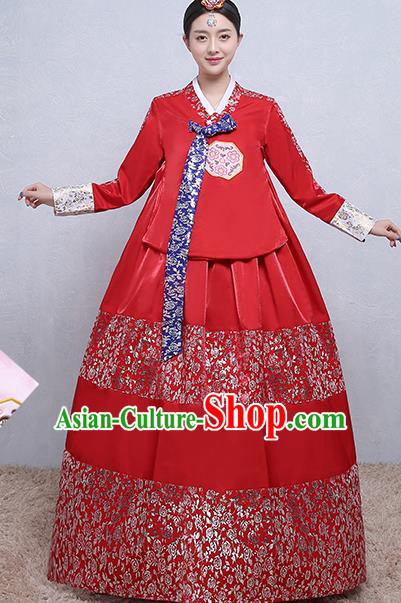 Asian Korean Traditional Costumes Korean Palace Hanbok Embroidered Red Blouse and Skirt for Women