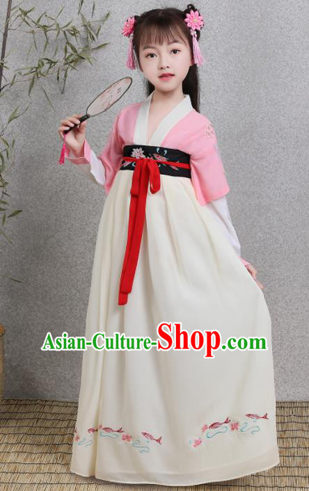 Traditional Chinese Ancient Princess Costumes Tang Dynasty White Hanfu Dress for Kids