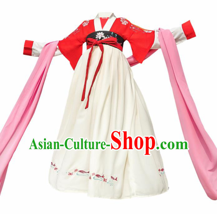 Traditional Chinese Ancient Princess Costumes Tang Dynasty Beige Hanfu Dress for Kids