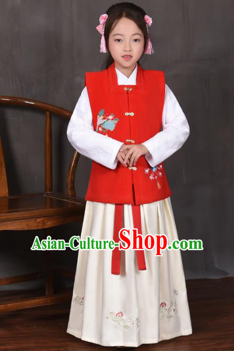 Traditional Chinese Ancient Ming Dynasty Princess Costume Red Vest for Kids