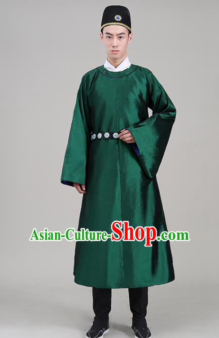 Traditional Chinese Ancient Tang Dynasty Swordsman Costume Officials Green Robe for Men