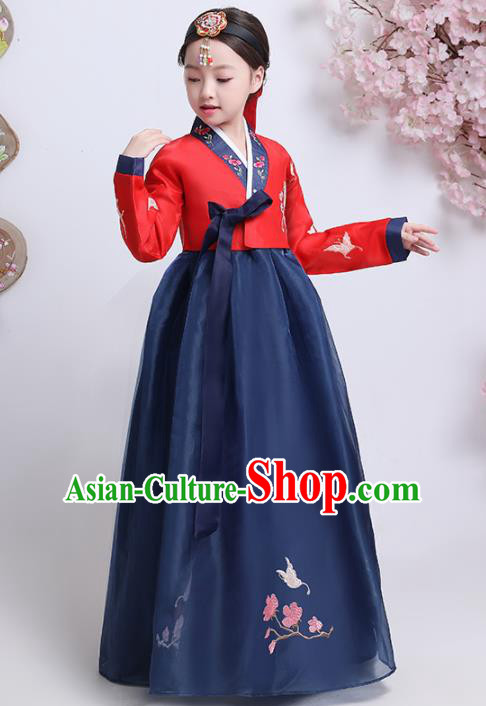 Asian Korean Traditional Costumes Korean Hanbok Red Blouse and Navy Skirt for Kids