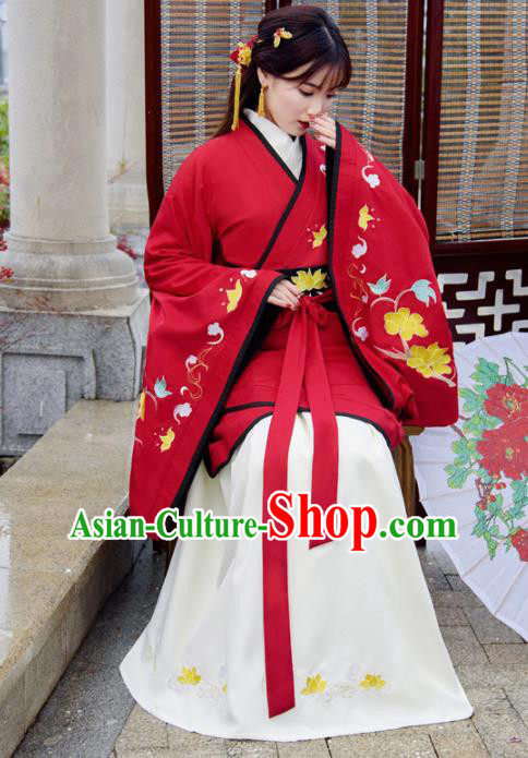 Traditional Chinese Ancient Hanfu Dress Han Dynasty Princess Red Costumes for Women