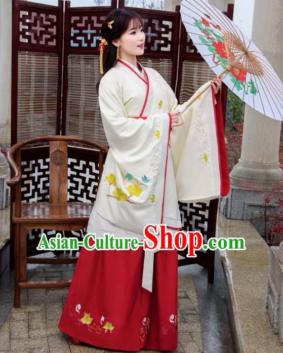 Traditional Chinese Ancient Hanfu Dress Han Dynasty Princess White Costumes for Women