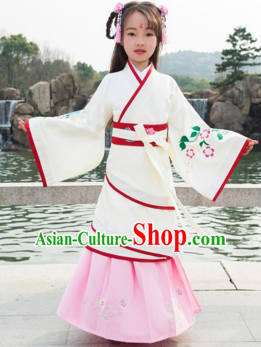 Traditional Chinese Ancient Han Dynasty Princess White Costumes for Kids