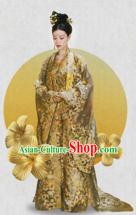 The Rise of Phoenixes Traditional Chinese Ancient Tang Dynasty Empress Embroidered Costumes and Headpiece Complete Set