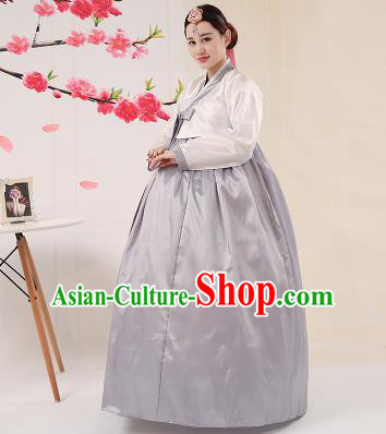 Korean Traditional Palace Costumes Asian Korean Hanbok Bride White Blouse and Grey Skirt for Women