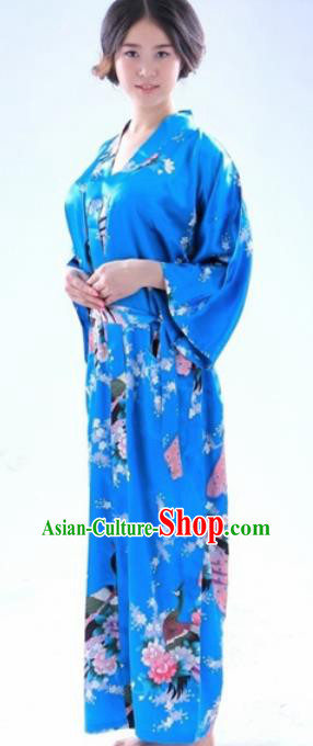 Traditional Japanese Costumes Asian Japan Kimono Blue Yukata for Women