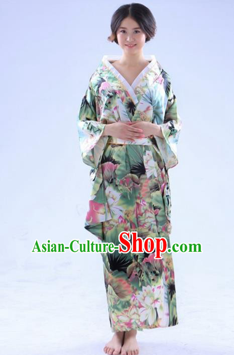 Traditional Japanese Costumes Asian Japan Kimono Printing Lotus Yukata for Women