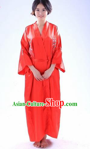 Traditional Japanese Costumes Asian Japan Kimono Red Silk Yukata for Women