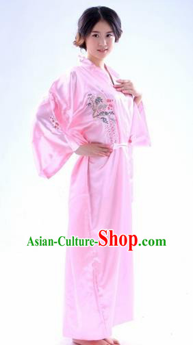 Traditional Japanese Costumes Asian Japan Kimono Pink Silk Yukata for Women