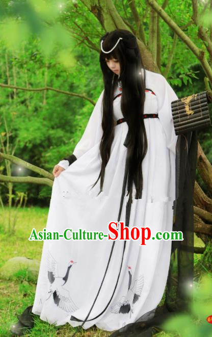 Chinese Ancient Cosplay Peri White Hanfu Dress Traditional Han Dynasty Swordswoman Costume for Women