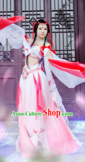 Chinese Ancient Cosplay Peri Princess Red Hanfu Dress Traditional Tang Dynasty Swordswoman Costume for Women