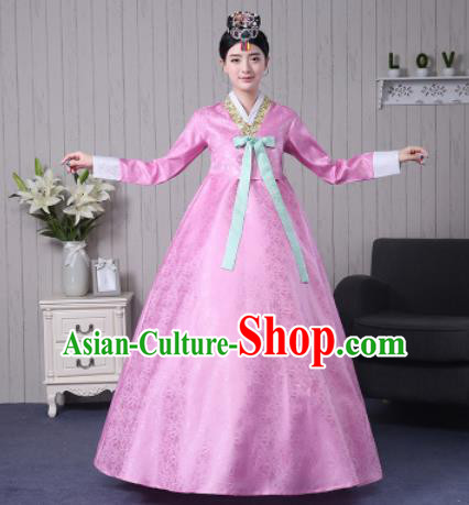 Traditional Korean Palace Costumes Asian Korean Hanbok Bride Pink Blouse and Skirt for Women