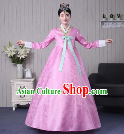 Traditional Korean Palace Costumes Asian Korean Hanbok Bride Pink Blouse and Skirt for Women