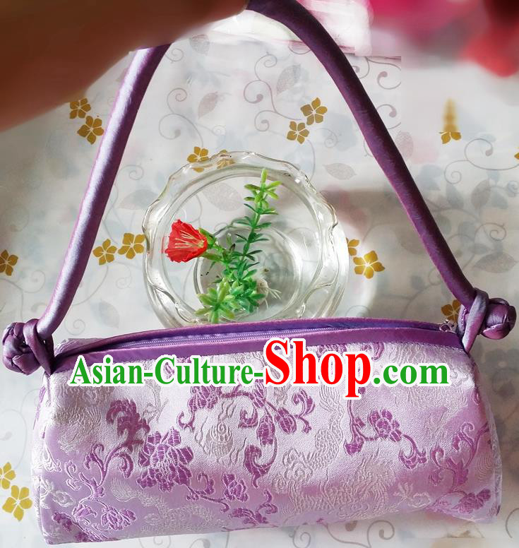 Traditional Chinese Brocade Bag Purple Silk Handbag for Women