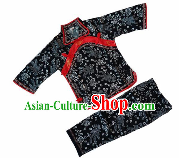 Chinese Traditional Folk Dance Black Costumes Stage Performance Clothing for Kids