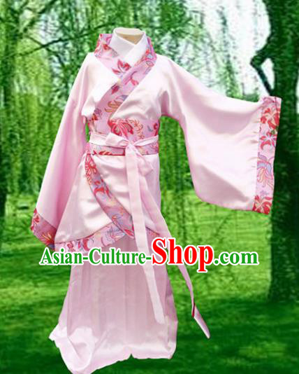 Chinese Ancient Fairy Pink Hanfu Dress Han Dynasty Princess Costume for Kids