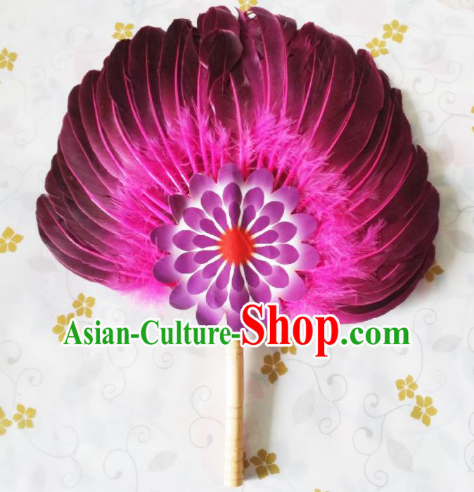 Traditional Chinese Rosy Feather Fans Dance Fans