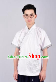 Chinese Ancient Swordsman Hanfu Han Dynasty Costume White Tang Suit Shirt for Men