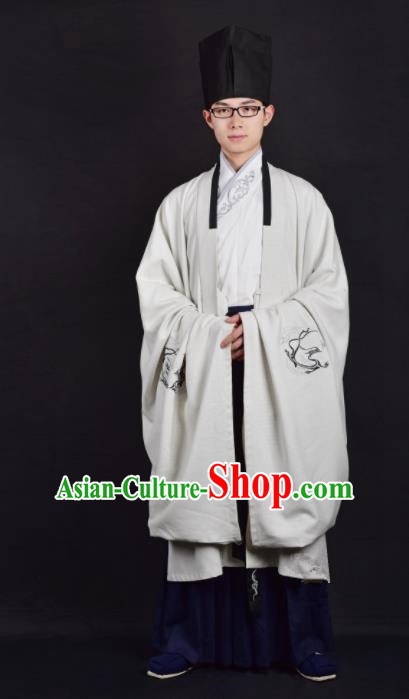 Chinese Ancient Taoist White Clothing Traditional Han Dynasty Minister Costume for Men