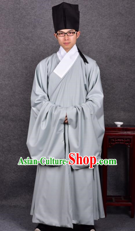 Chinese Ancient Traditional Ming Dynasty Taoist Priest Costume Grey Robe for Men