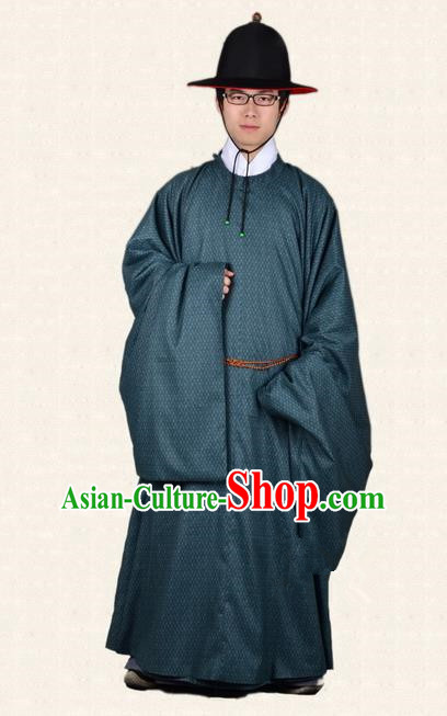 Chinese Ancient Traditional Ming Dynasty Minister Costumes Atrovirens Robe for Men