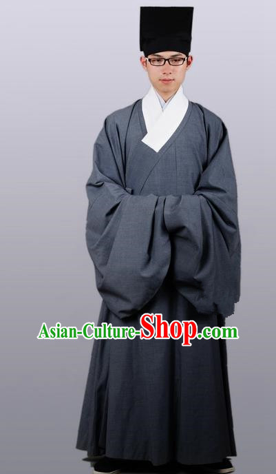 Chinese Ancient Traditional Grey Priest Frock Ming Dynasty Priest Costumes for Men