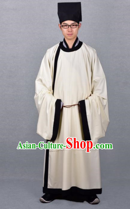 Chinese Ancient Traditional Song Dynasty Scholar Costumes Beige Robe for Men