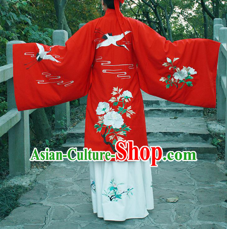 Chinese Ancient Red Cloak Hanfu Dress Ming Dynasty Princess Embroidered Costume for Rich Women