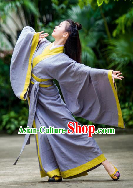 Traditional Chinese Han Dynasty Princess Costume Ancient Purple Curving-Front Robe for Women