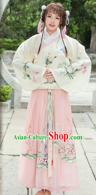 Chinese Traditional Ming Dynasty Princess Costume Ancient Embroidered Crane Hanfu Dress for Rich Women